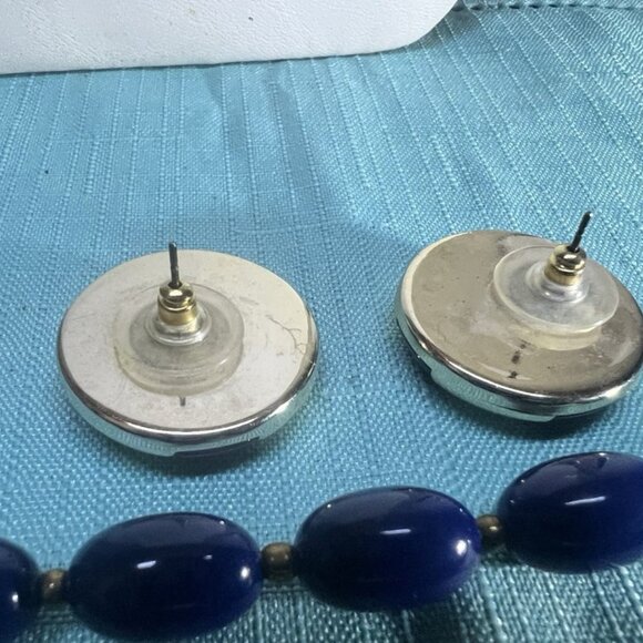 Vintage 1930s,Woman,Necklace+Polka Dot Earrings Style Blue Glass Bead.! - Picture 5 of 11